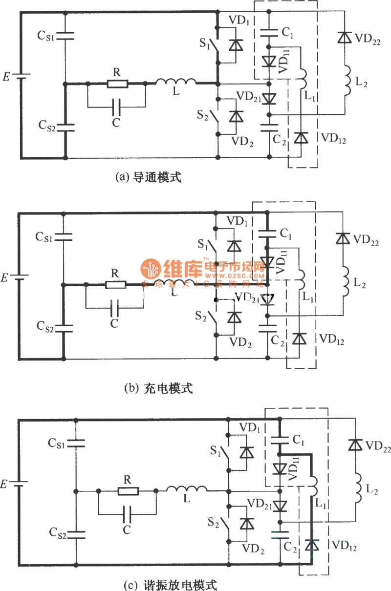 C-L-2D型无源无损缓冲电路的工作模式电路图