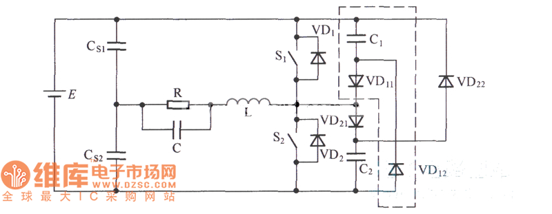 C-2D型无源无损缓冲电路应用于DC／AC半桥变换器中的电路图