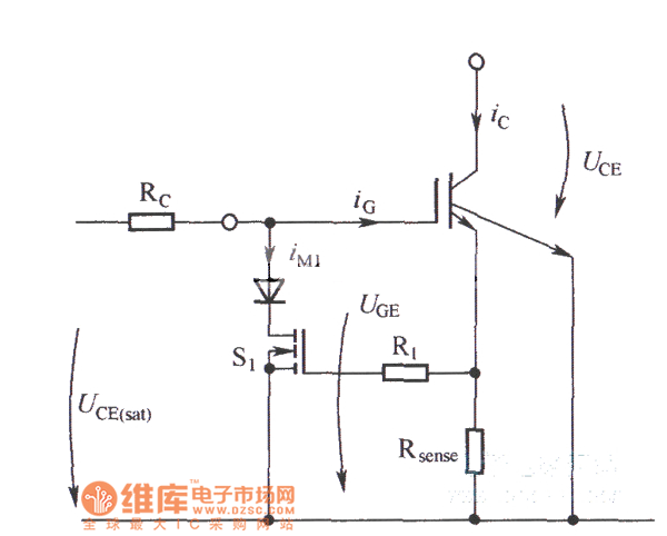 通过降低IGBT栅极-发射极电压来限制短路电流电路图