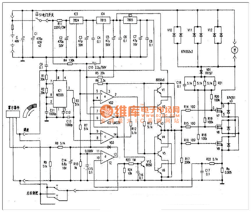 电动车48V/500W有刷控制器线路图