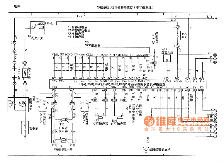威驰导航系统、收音机和播放器(带导航系统)电路图