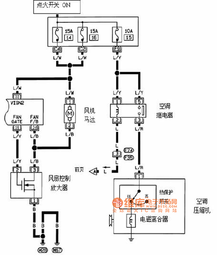 东风日产阳光空调系统线路电路图三