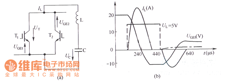 两个反向阻断型IGBT反向并联时的电路和关断波形电路图