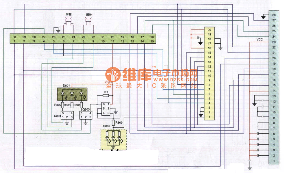 小灵通天创T18型手机排线电路原理图