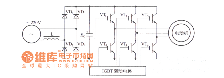 变频器的控制驱动主电路的原理电路图