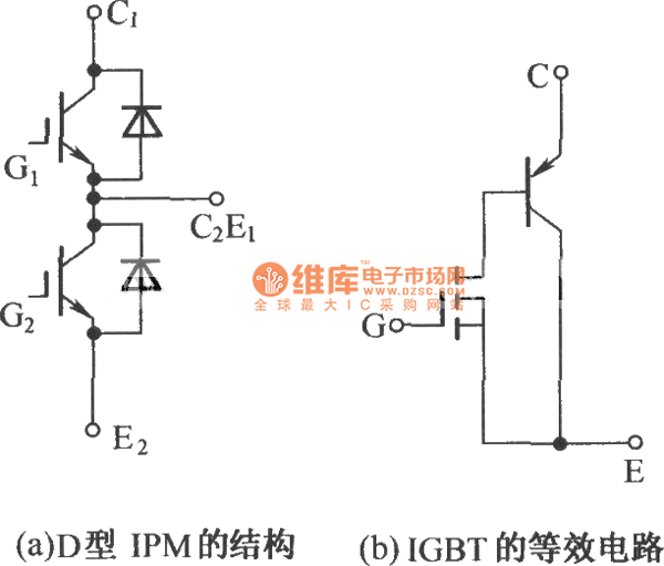 D型IPM的结构及IGBT的等效电路图