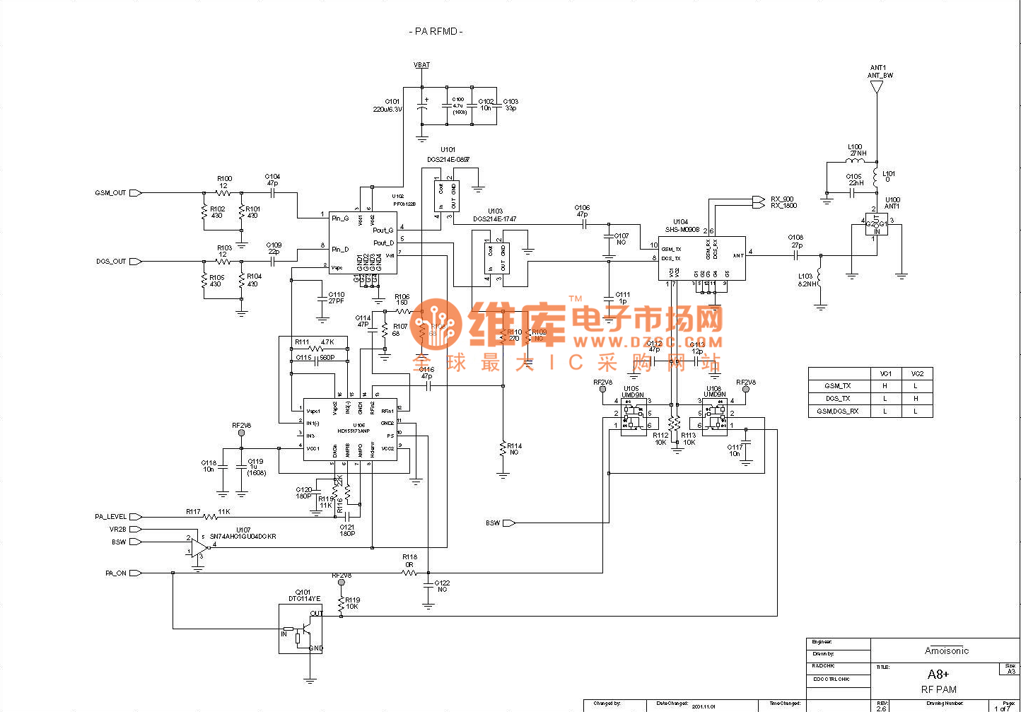 夏新A8+功控及发射电路原理图