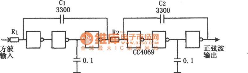 CC4069构成的低成本积分器电路图 