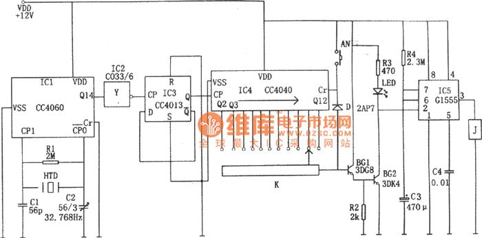 精密数字式定时控制器(CC4013、CC440、CC4060、G1555)电路图