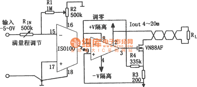 4～20mA隔离变送电路(ISO100)电路图