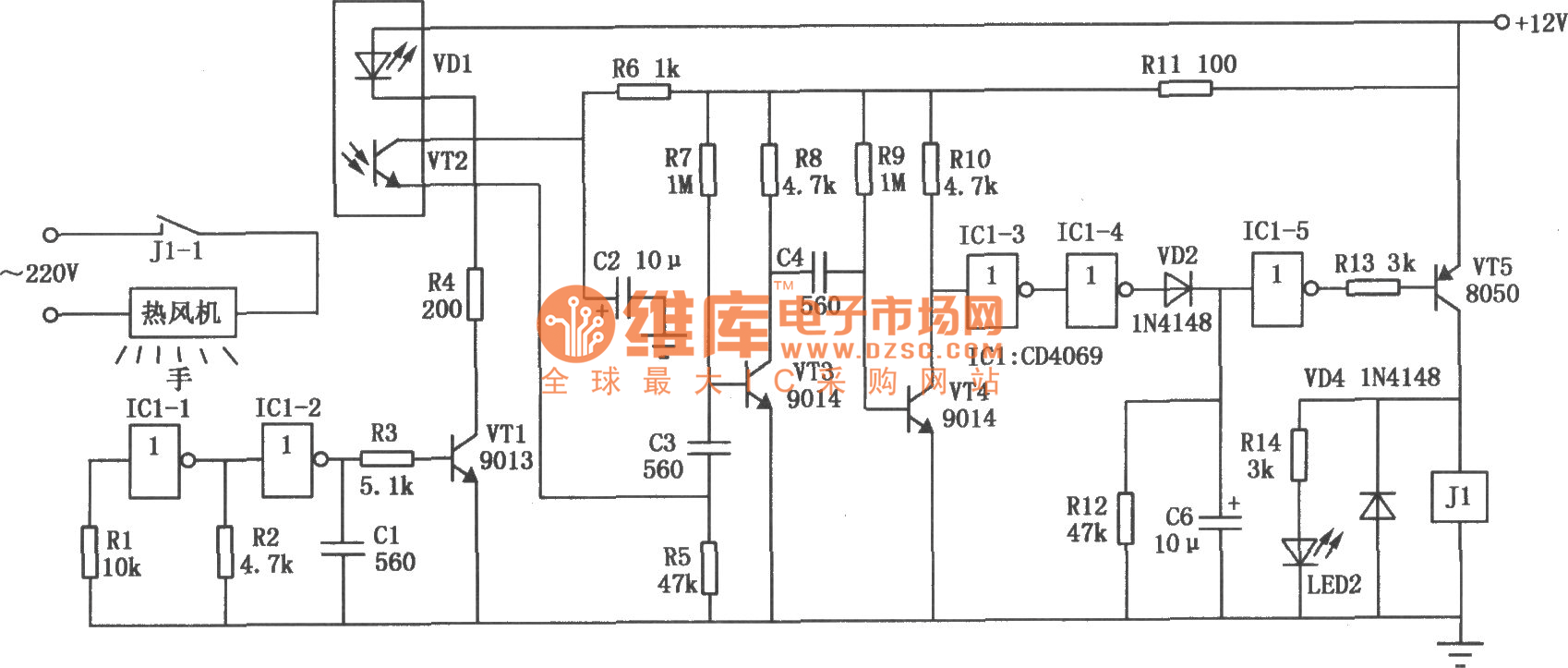 红外自动干手器电路图