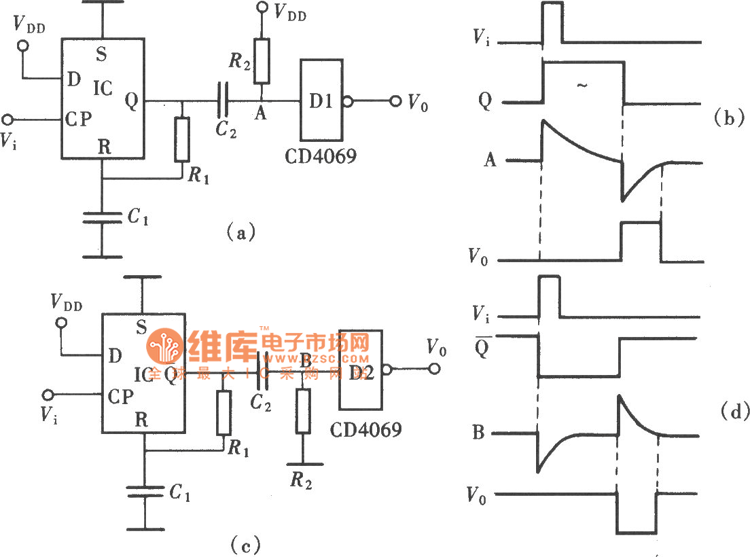 用CD4013组成的正、负极性脉冲延迟电路
