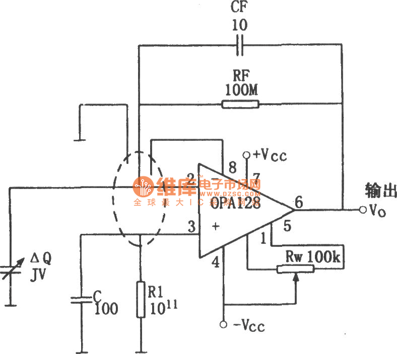 OPA128构成的电荷放大器电路图