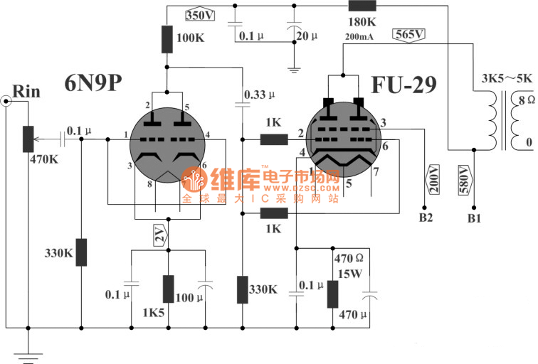 FU29并联单端30W功放电路图