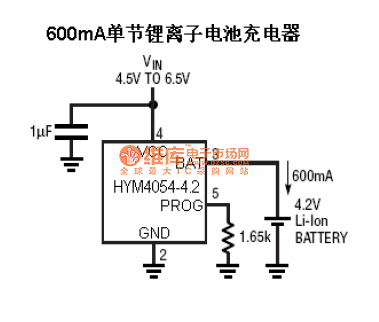 600mA单节锂电池充电电路图