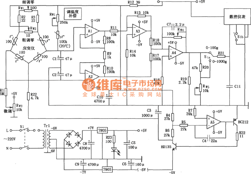 应变仪电子秤放大电路图