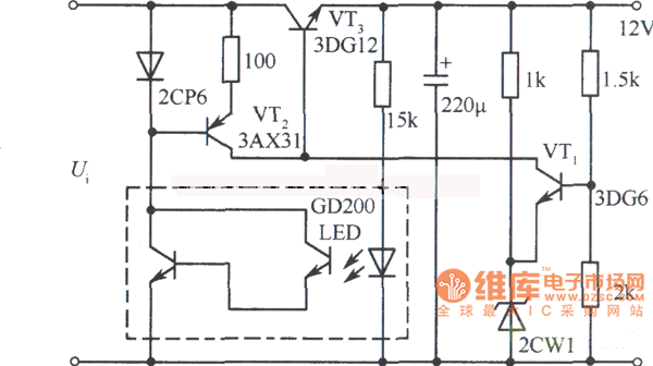 用光电耦合作为短路保护的l2V稳压电源电路图