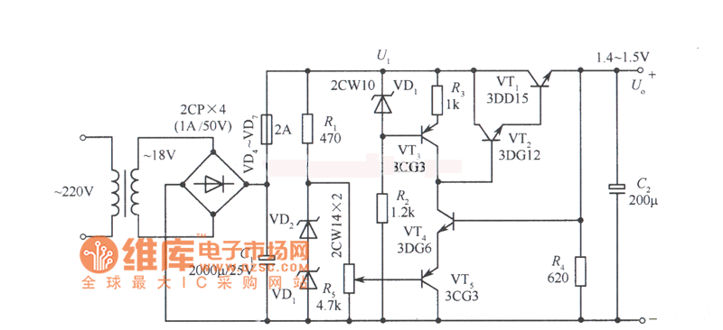 1.45～15V全取样稳压电源电路图