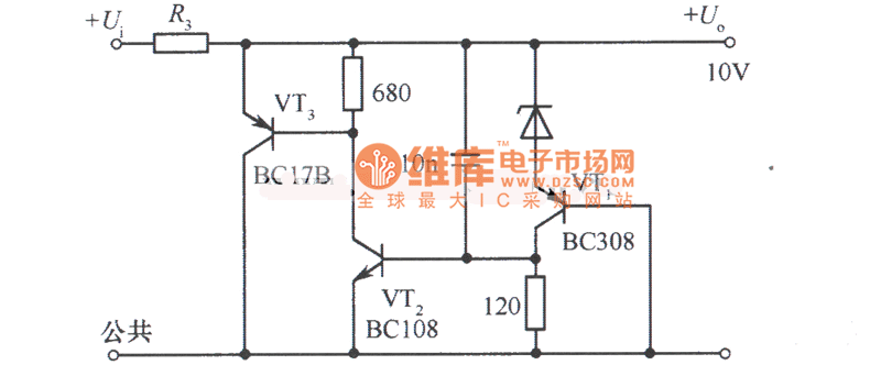 消除纹波的IOV稳压电源电路图