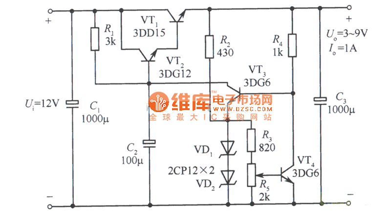 取样比为l的3～9V可调稳压电源电路图