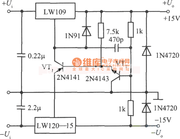 ±15V跟踪稳压电源之一电路图