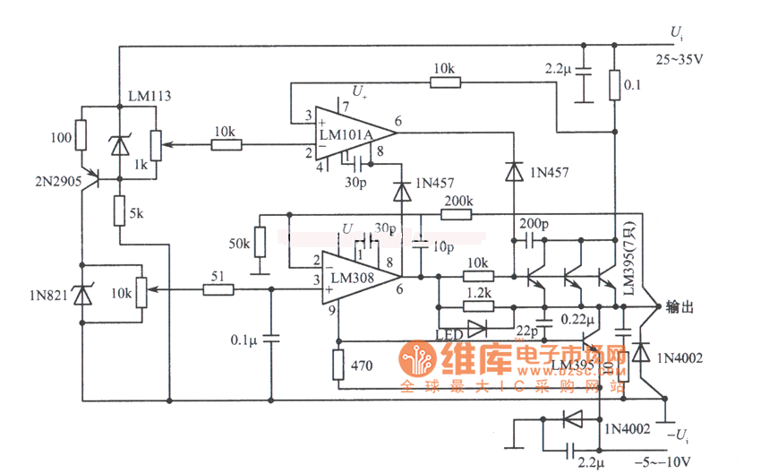 0--25V、0～10A稳压／稳流电源电路图