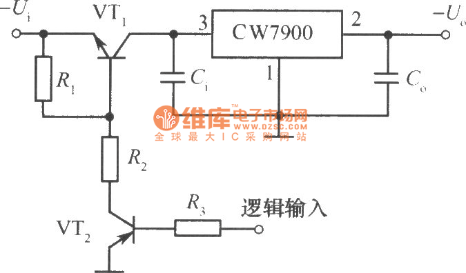 CW7900构成的遥控关断式集成稳压电源电路图
