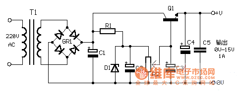 0-15V / 1A 电源的制作电路图