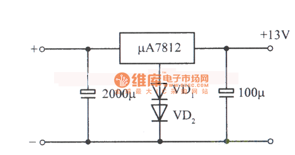稳压电源(利用二极管提升输出电压)电路图
