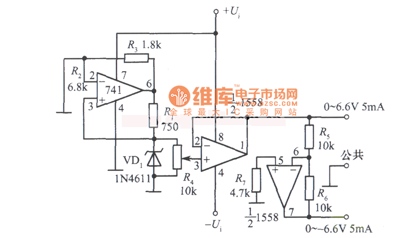0～±6.6V的可调跟踪稳压电源电路图