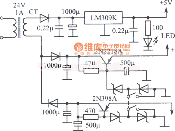 LM309K构成的多路稳压电源电路图