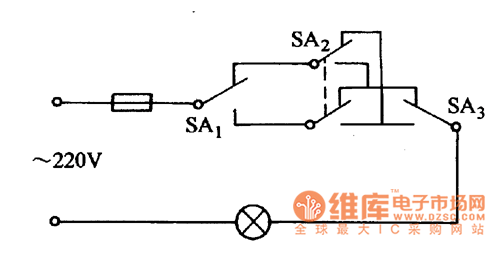 用三只开关控制一盏灯电路图