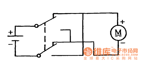 用双刀双掷开关控制直流电动机正、反转电路图