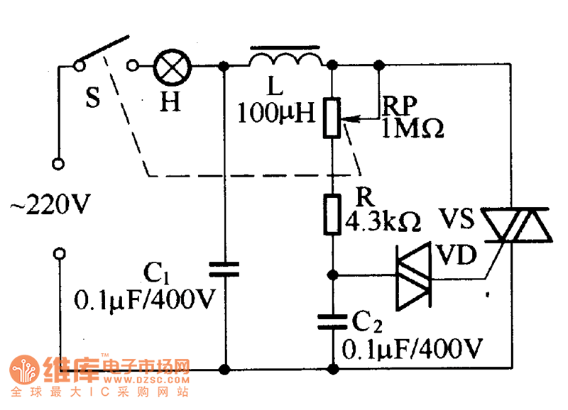 双向晶闸管调光台灯电路