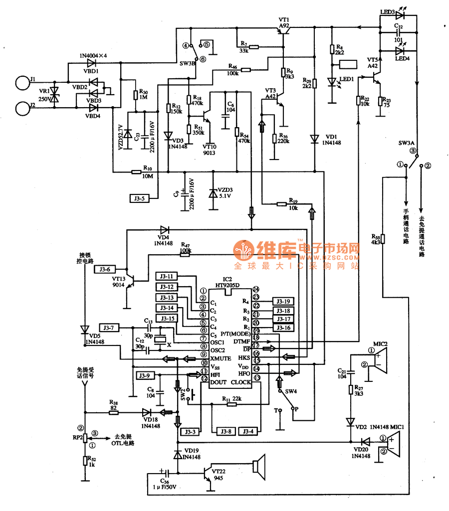 HT92050集成电路的典型应用电路图