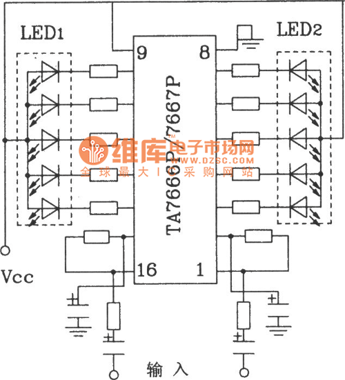 HA7666P／TA7667P构成两条5点LED显示驱动电路图