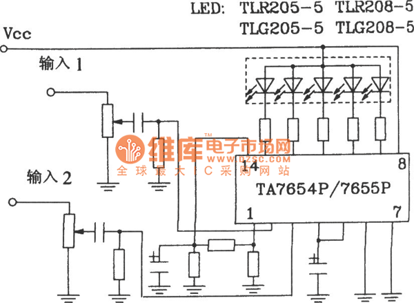TA7654P／TA7655P构成5点一条LED显示驱动电路图