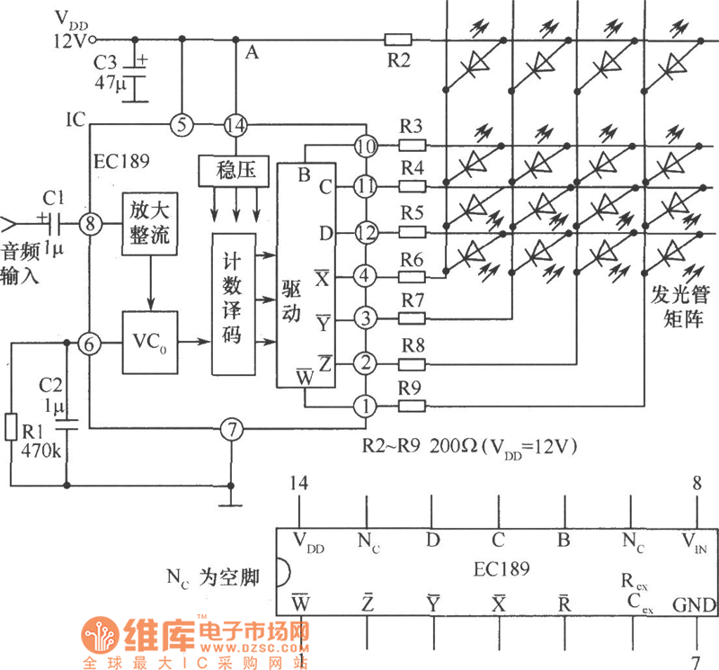 ECl89的内电路框图及典型应用电路图