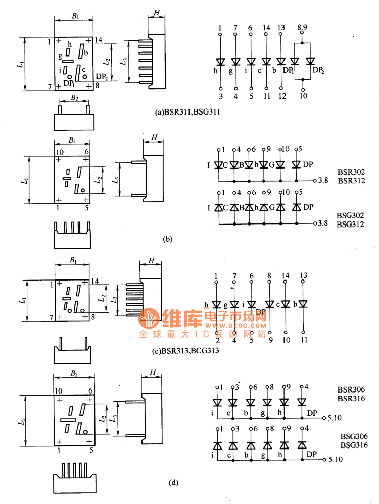 BSR(G)系列LED符号显示器外形及电路图