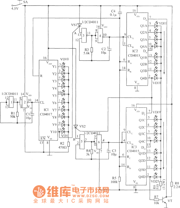 模拟火箭发射的电子游戏电路图