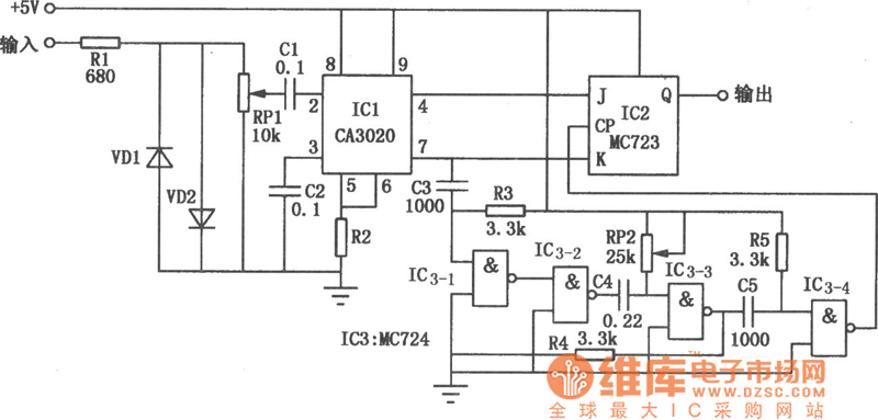 CA3020、MC723组成的频移解调器电路图