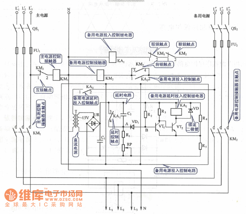 双路三相电源自投电路图