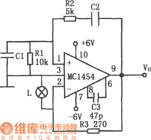 MC1454构成的低功耗文氏电桥振荡器电路图