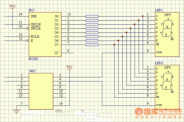 LED串行LED数码管动态扫描显示电路图