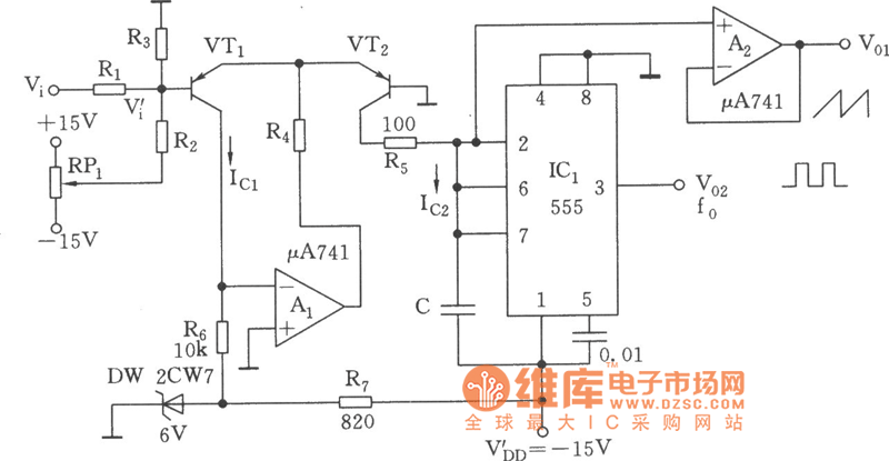 指数式压控振荡器(555)电路图