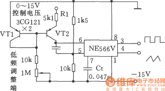 宽范围可控的压控振荡器(NE566V)电路图