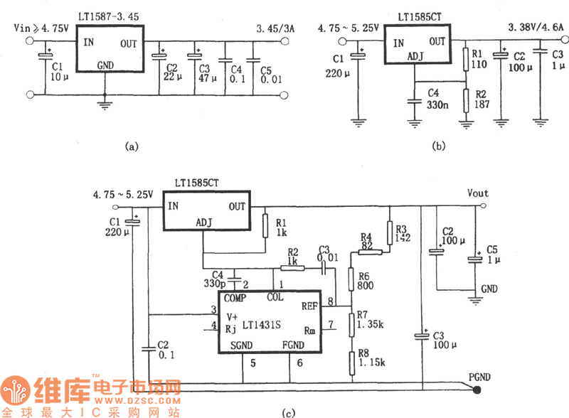 适用于驱动微处理机的稳压电源(LT1587、LT1431S)电路图