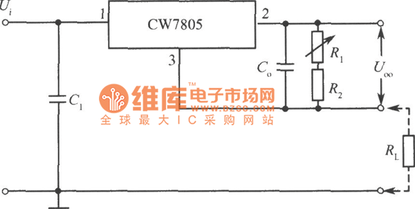 CW7805构成的输出电流可调的恒流源电路图