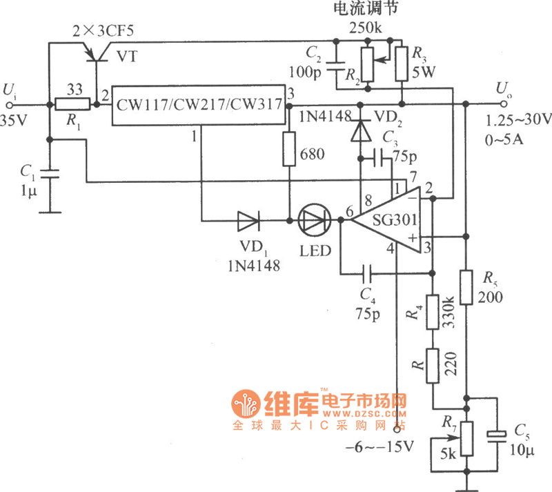 CW117／CW217／CW317构成的恒压／恒流电源的原理电路图