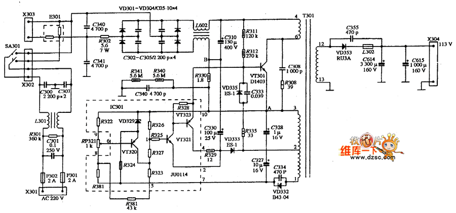 GERAT WALL GW-200200H型彩色显示器的电源电路图